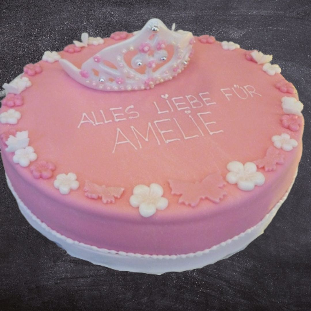 Rosa-weiße Prinzessinnentorte zum Geburtstag von Amelie.